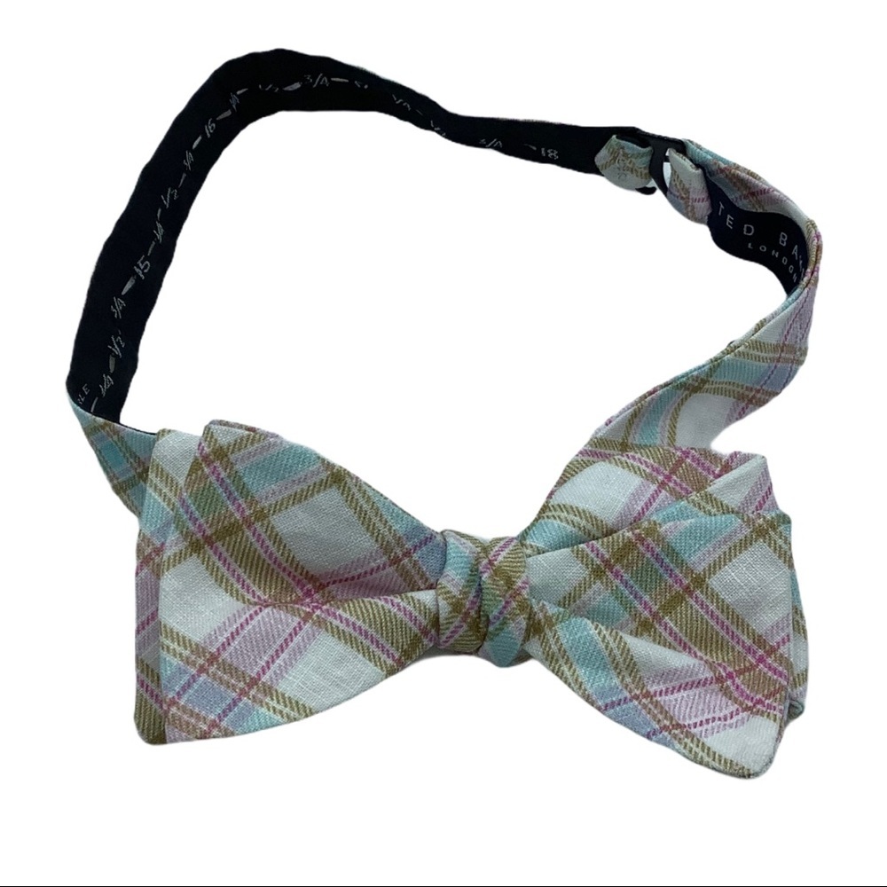 Ted Baker bow tie 100% linen plaid adjustable